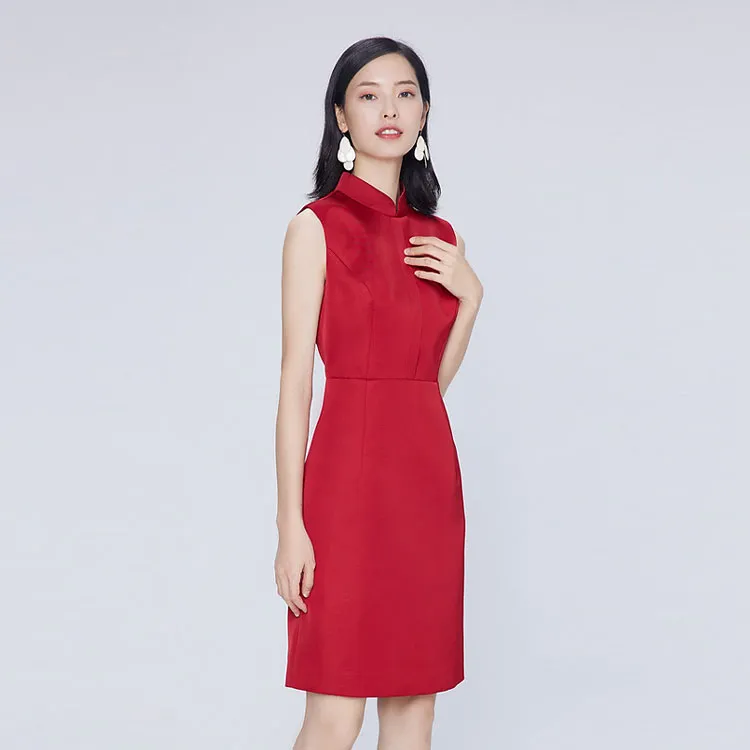 BBLLUUEE Sleeveless Dress Women's Maple Leaf Red-3