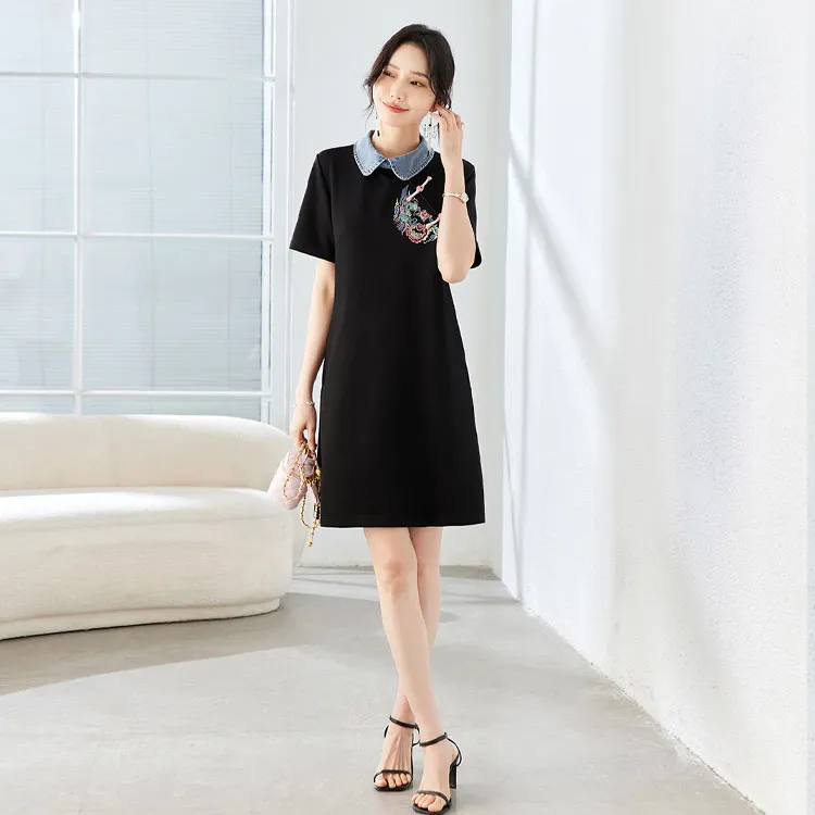 TERRE BLEUE Short Sleeved Dresses Women's Black-1