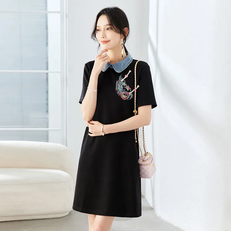 TERRE BLEUE Short Sleeved Dresses Women's Black-3
