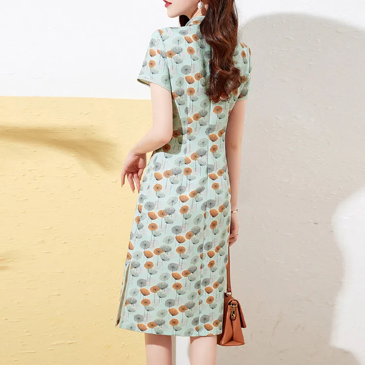 Mo Han Yi Mei Short Sleeved Dress Women's Light Green-2
