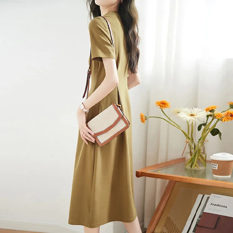 Mo Han Yi Mei Short Sleeved Dress Women's Mustard Yellow-2