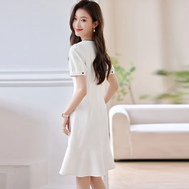 Mo Han Yi Mei Short Sleeved Dress Women's White-2