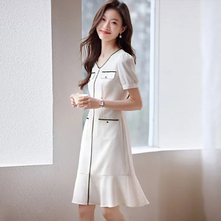 Mo Han Yi Mei Short Sleeved Dress Women's White-1