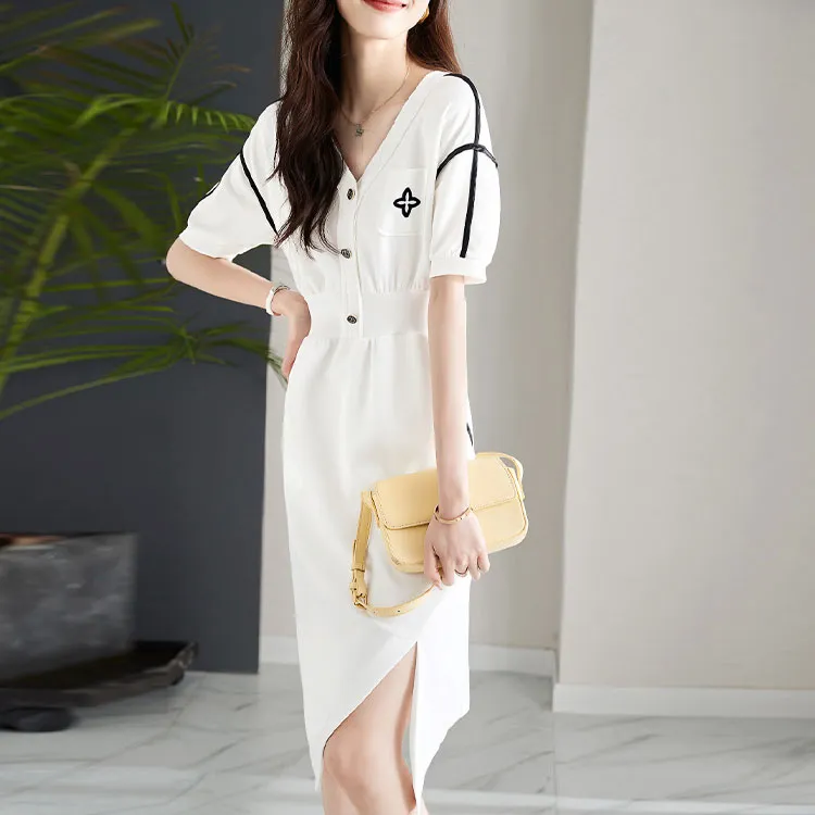 Mo Han Yi Mei Short Sleeved Dress Women's White-1