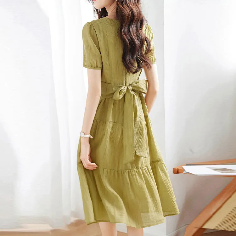 Mo Han Yi Mei Short Sleeved Dresses Women's Yellow Green-2