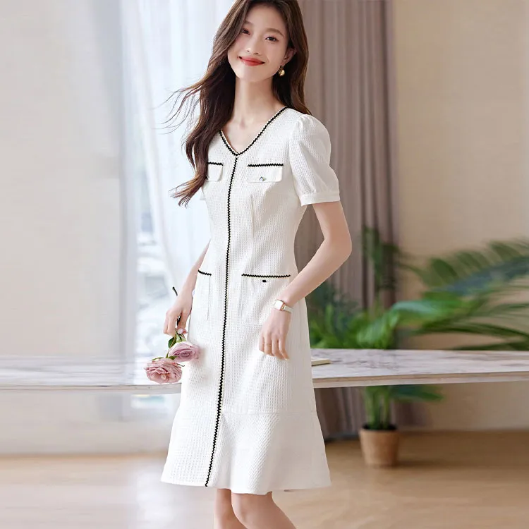 Mo Han Yi Mei Short Sleeved Dress Women's White-3