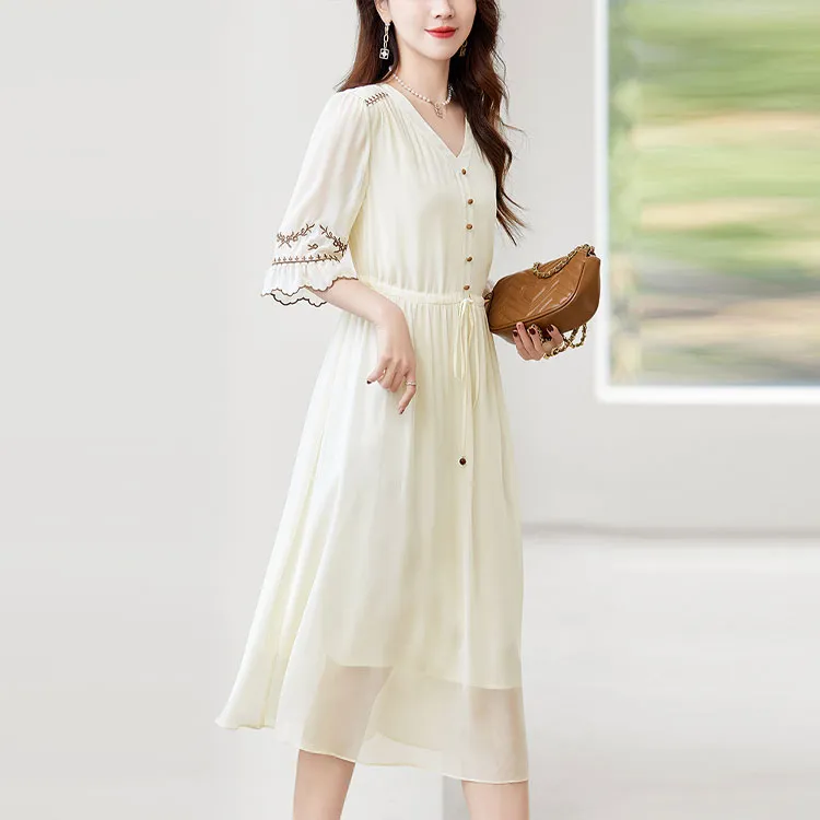 Ink Beauty Short Sleeved Dresses Women's Beige-3