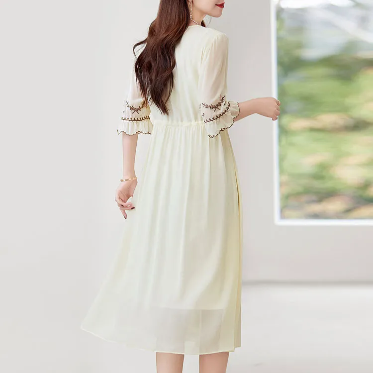 Ink Beauty Short Sleeved Dresses Women's Beige-2