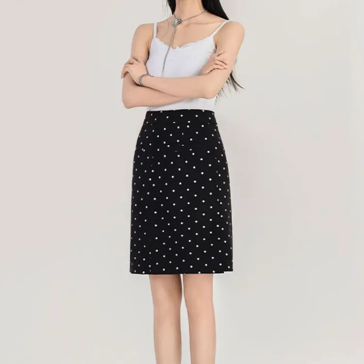 Aros Super Shopping Casual Short Skirts Women's Black Polka Dot-2