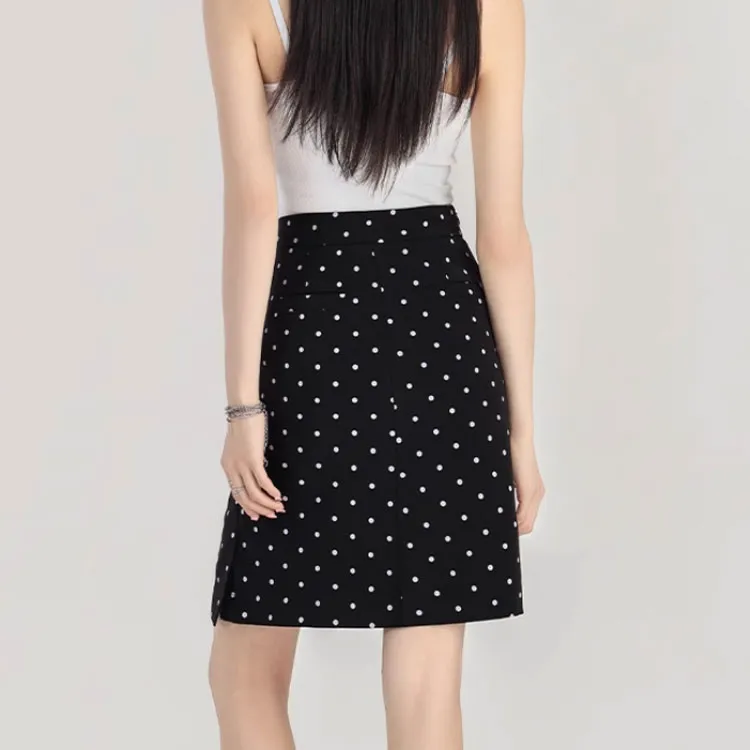 Aros Super Shopping Casual Short Skirts Women's Black Polka Dot-1