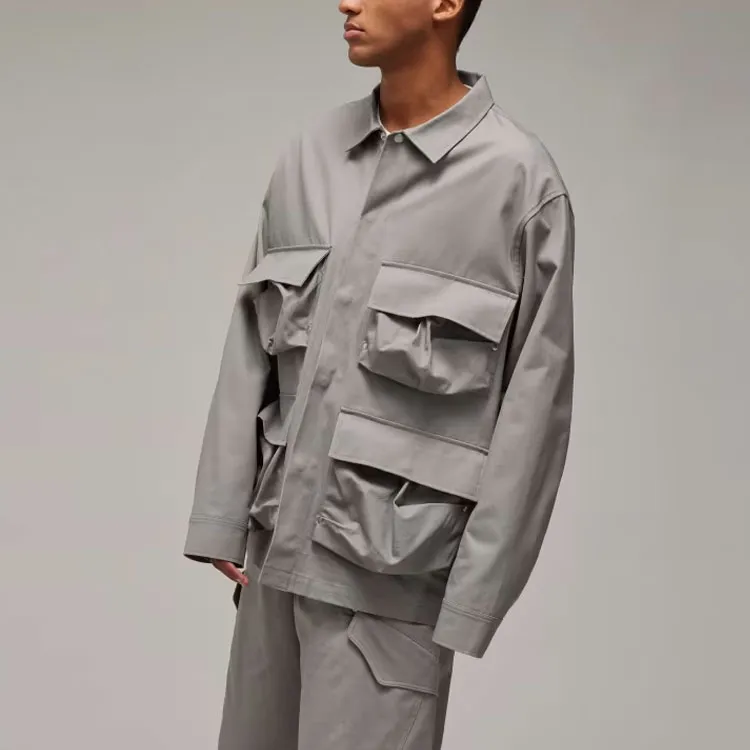 Adidas Y-3 Long Sleeve Pocket Overshirt Shirt Unisex Charcoal Gray-4