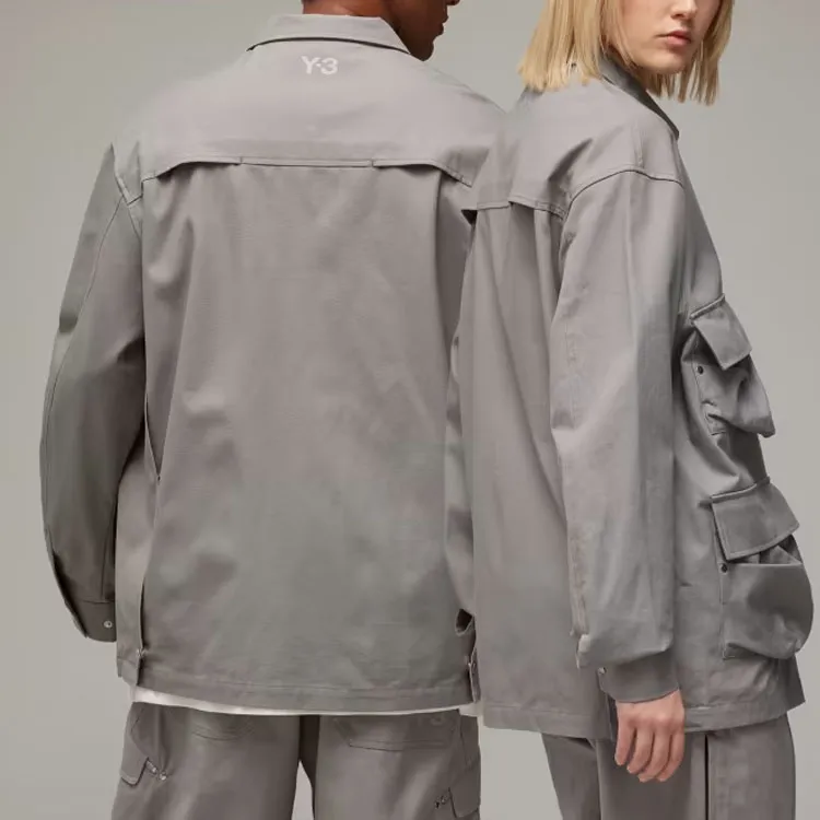 Adidas Y-3 Long Sleeve Pocket Overshirt Shirt Unisex Charcoal Gray-3