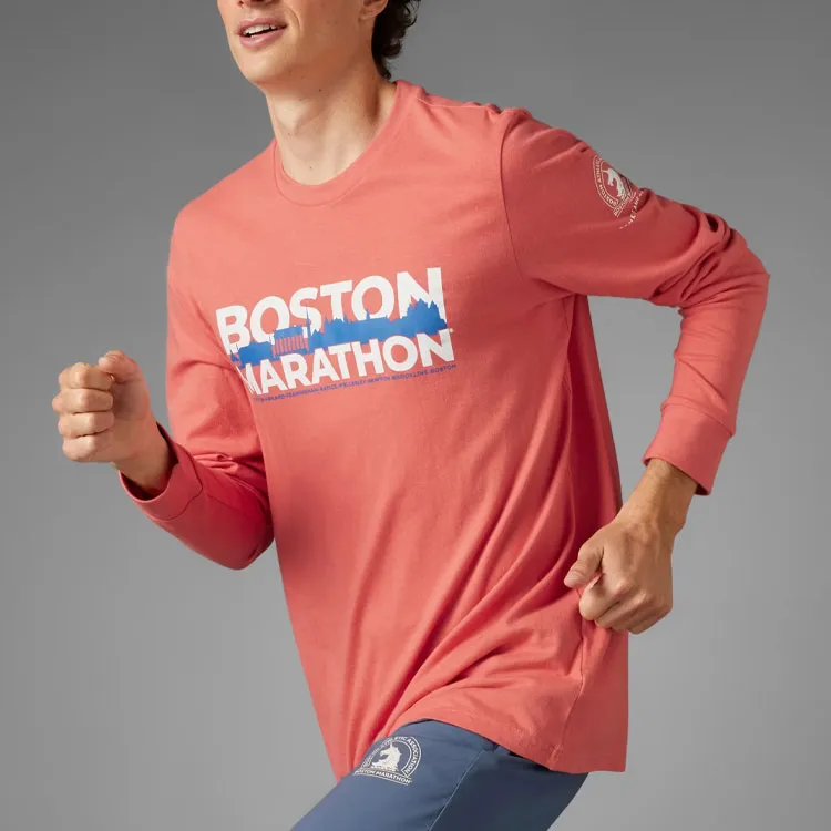 Adidas Boston Marathon® 2024 Long Sleeve Graphic Tee T Shirt Men's Second Hand Scarlet-1
