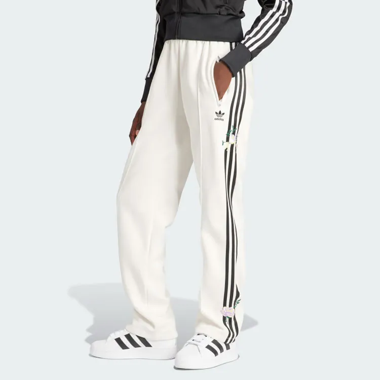 Adidas Originals Embroidered Flower Pants Knitted Sweatpants Women's Cloud White-1