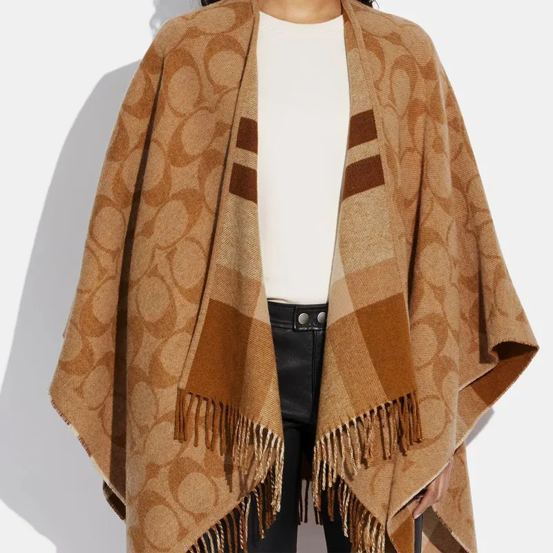 COACH Wool Shawls Women's Brown-1