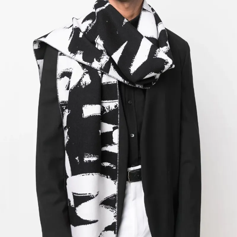Alexander McQueen Wool Knit Scarves Unisex Black/White-4