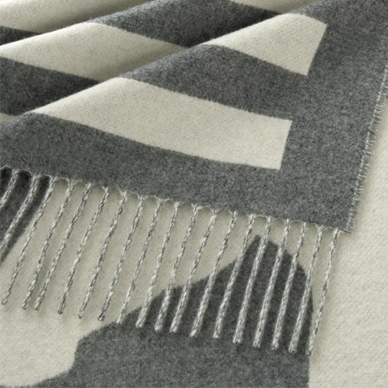 HERMES Knit Scarves Unisex Gray-2