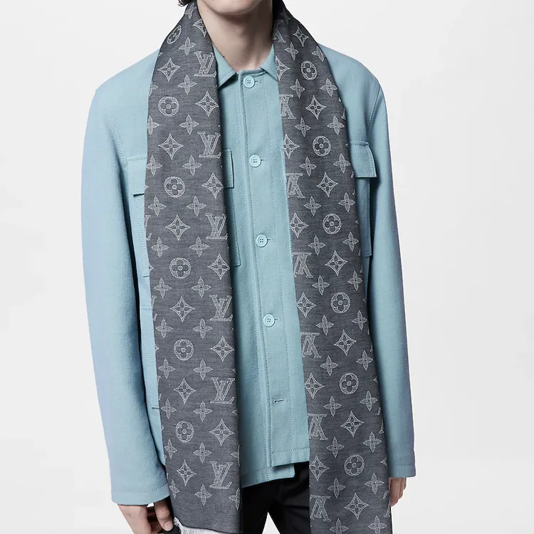 LOUIS VUITTON Monogram SHADOW Knit Scarves Men's Blue-4