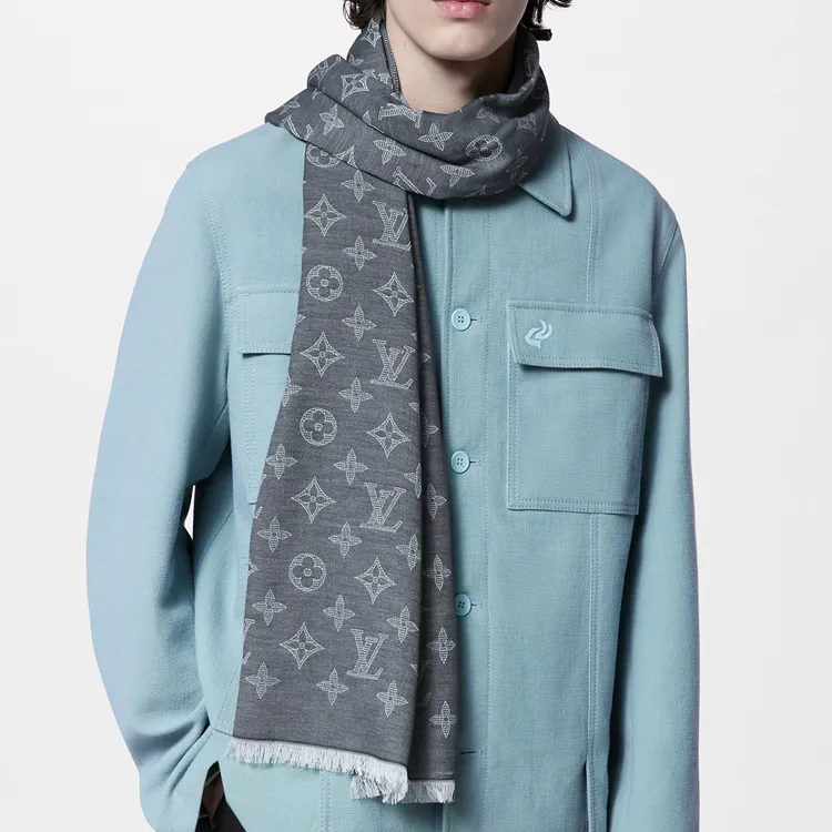 LOUIS VUITTON Monogram SHADOW Knit Scarves Men's Blue-3