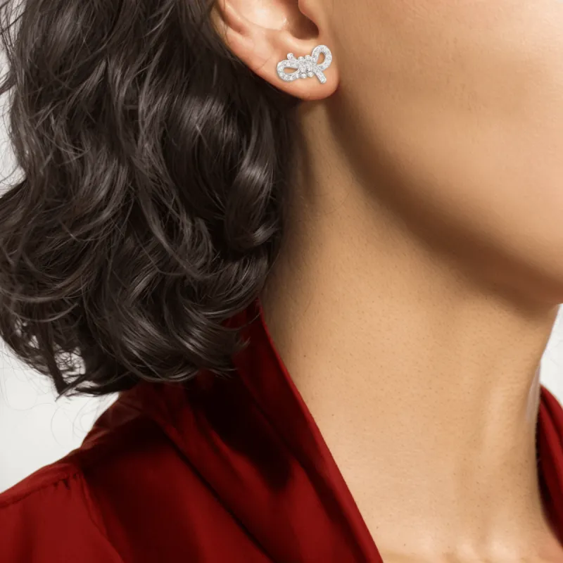 Swarovski Faux Crystal Stone Stud Earrings Women's Silver-4