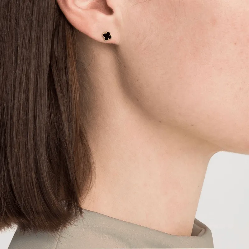 Van Cleef & Arpels Alhambra Four Leaf Lucky Series 18K Gold Stud Earrings Women's Black Gold-1