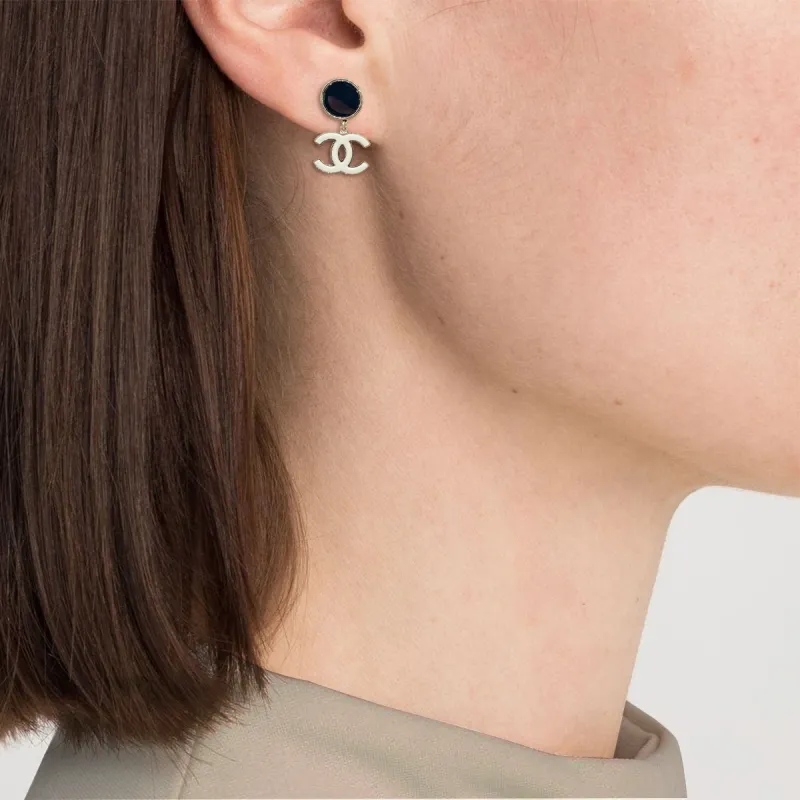 CHANEL Alloy Earrings Women's White-1