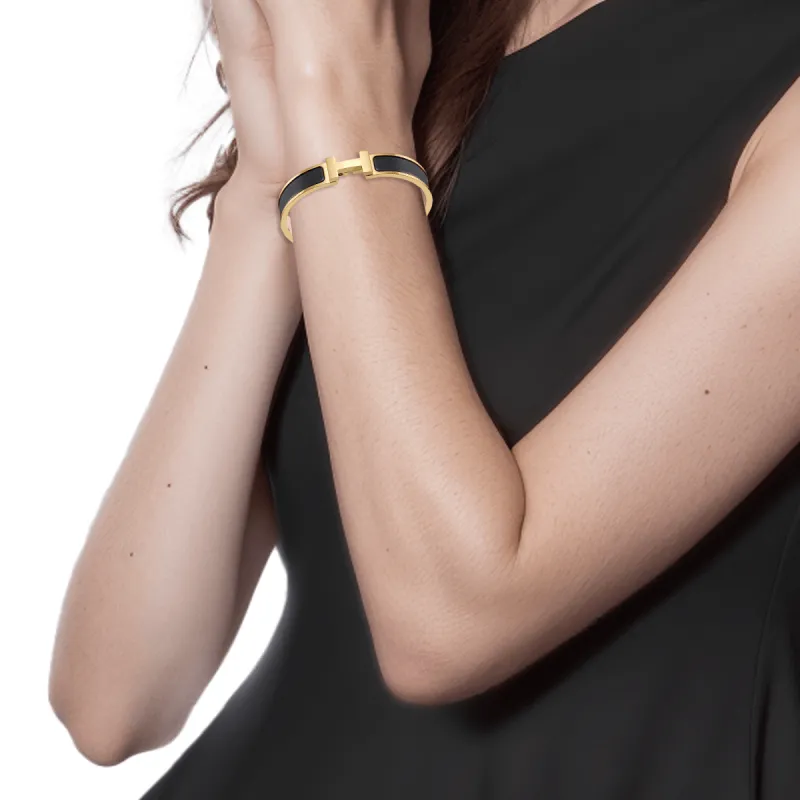 HERMES Enamel Bangles Unisex Black-3
