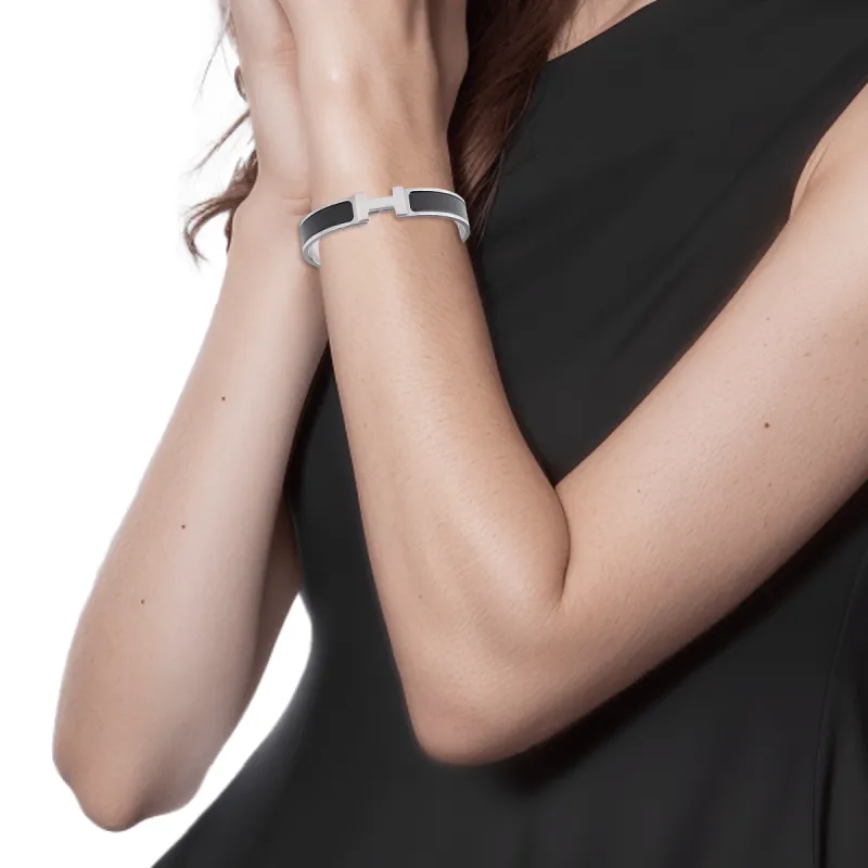 HERMES Palladium Plated Bangles Unisex Matte Black-3