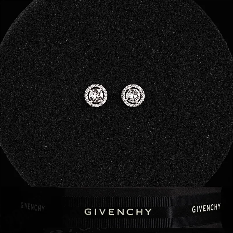 Givenchy Alloy, Crystal Stud Earrings Unisex Silver-1