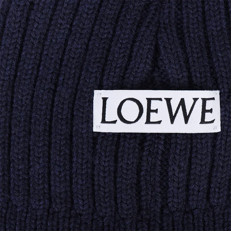 LOEWE Wool Knitted Fabric Beanies Women's Marine Blue-3