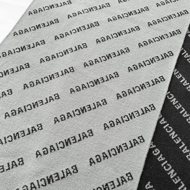 Balenciaga Wool Knit Scarves Unisex Gray Black Double-Sided-3