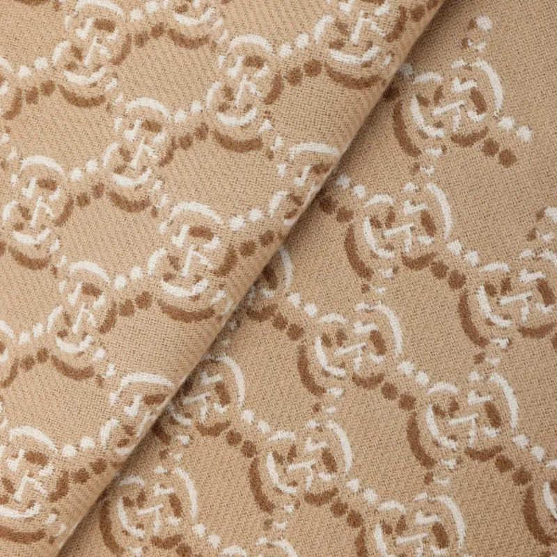 GUCCI Wool Knit Scarves Unisex Beige-2