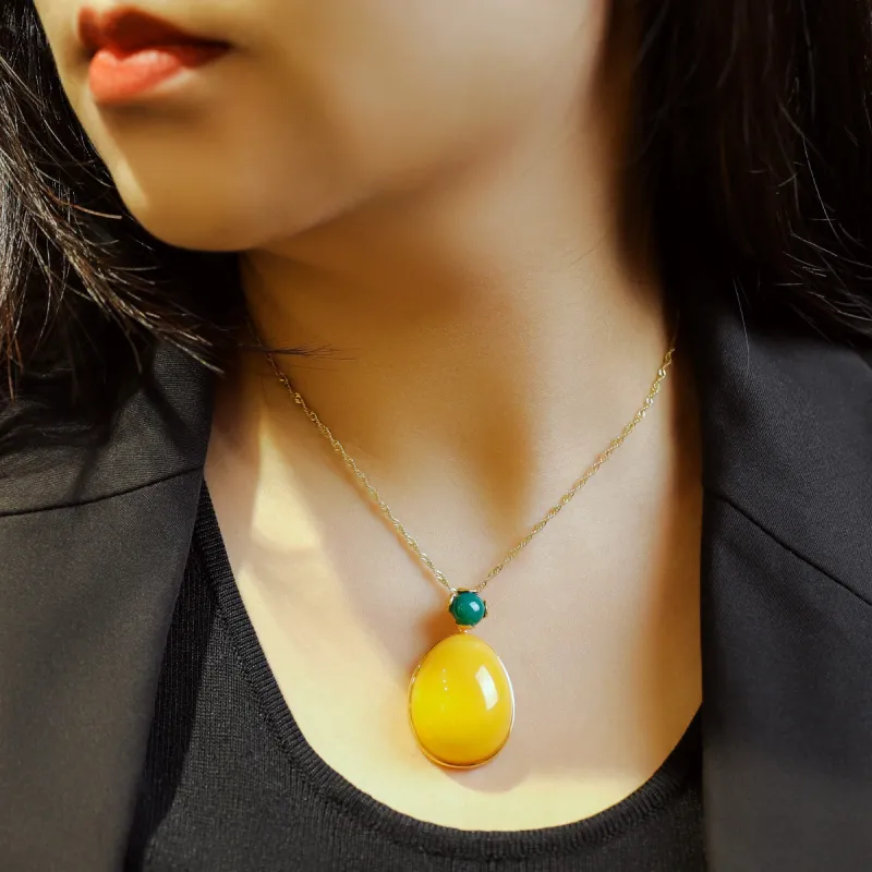 S&A S925 Silver Inlaid Amber Beeswax Necklaces Women's-1