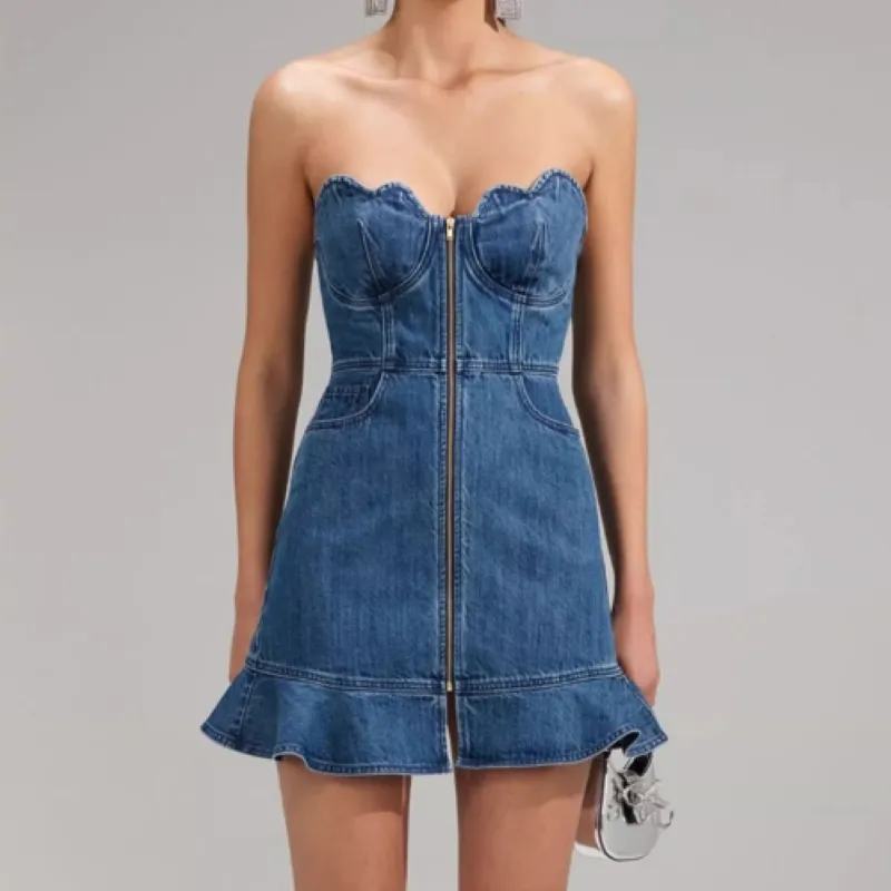 Self portrait Sweetheart Denim Minidress-4