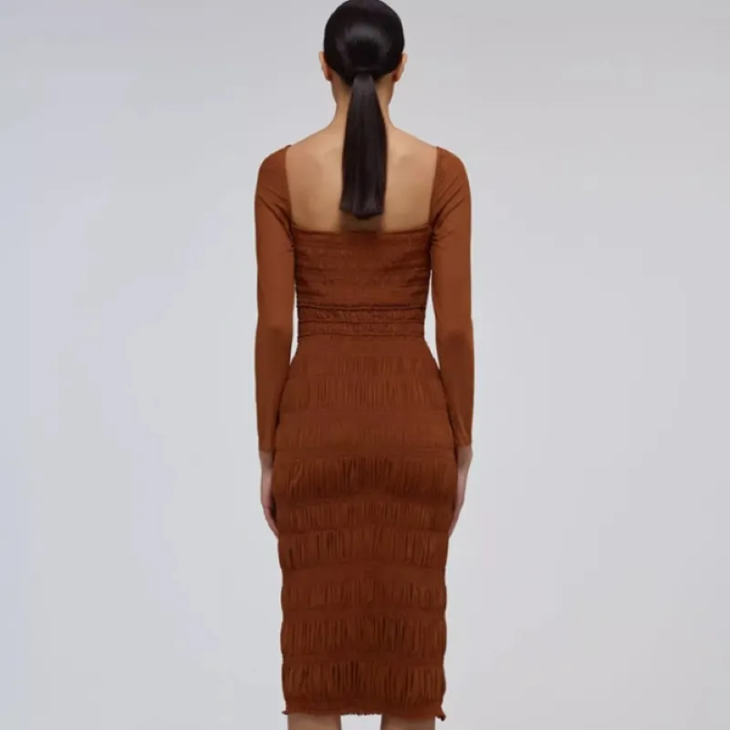 Self portrait SS22 Long Sleeved Dresses Women's Dark Brown-3