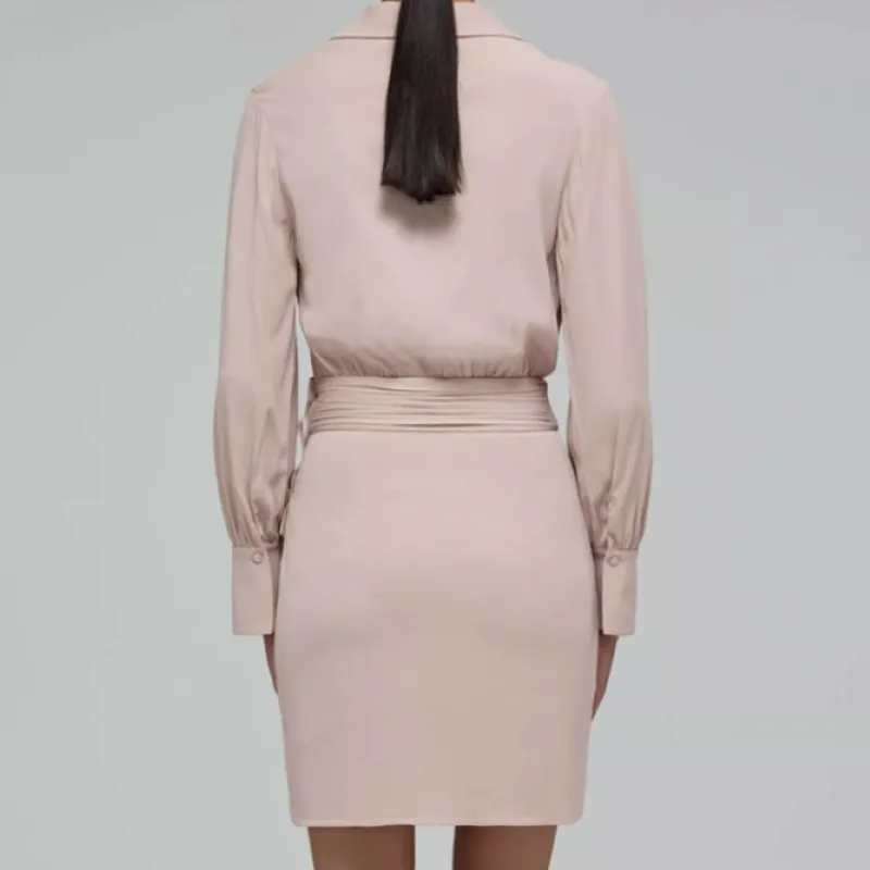 Self portrait Long Sleeved Dress Women's Light Coffee-4