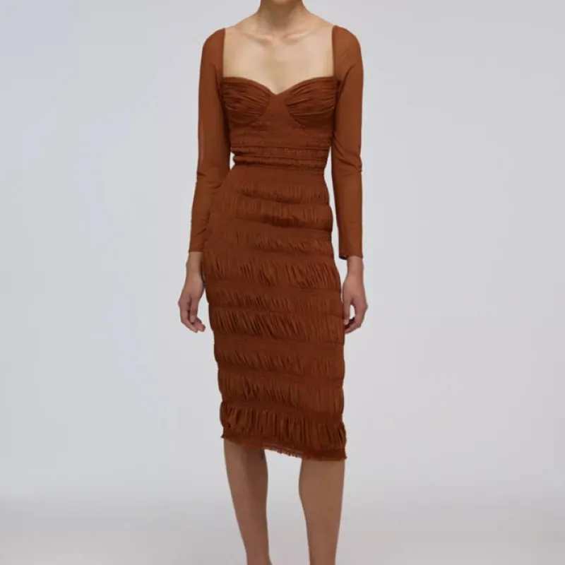 Self portrait SS22 Long Sleeved Dresses Women's Dark Brown-2