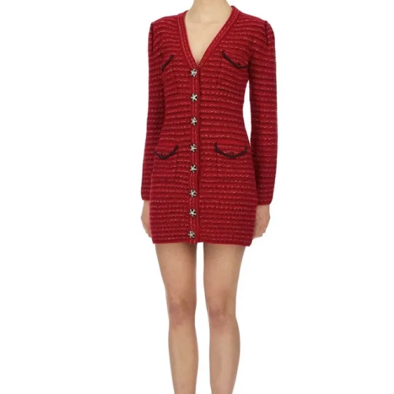 Self portrait Long Sleeved Dress Women's Burgundy-3
