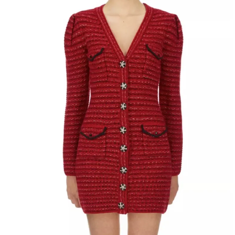 Self portrait Long Sleeved Dress Women's Burgundy-2