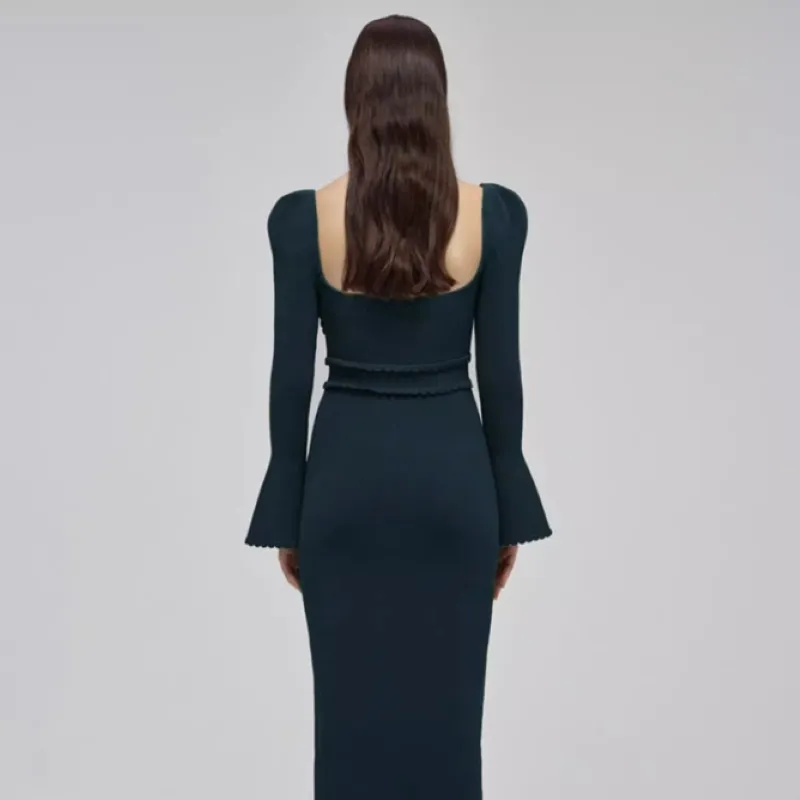 Self portrait SS22 Long Sleeved Dresses Women's Khaki Green-4