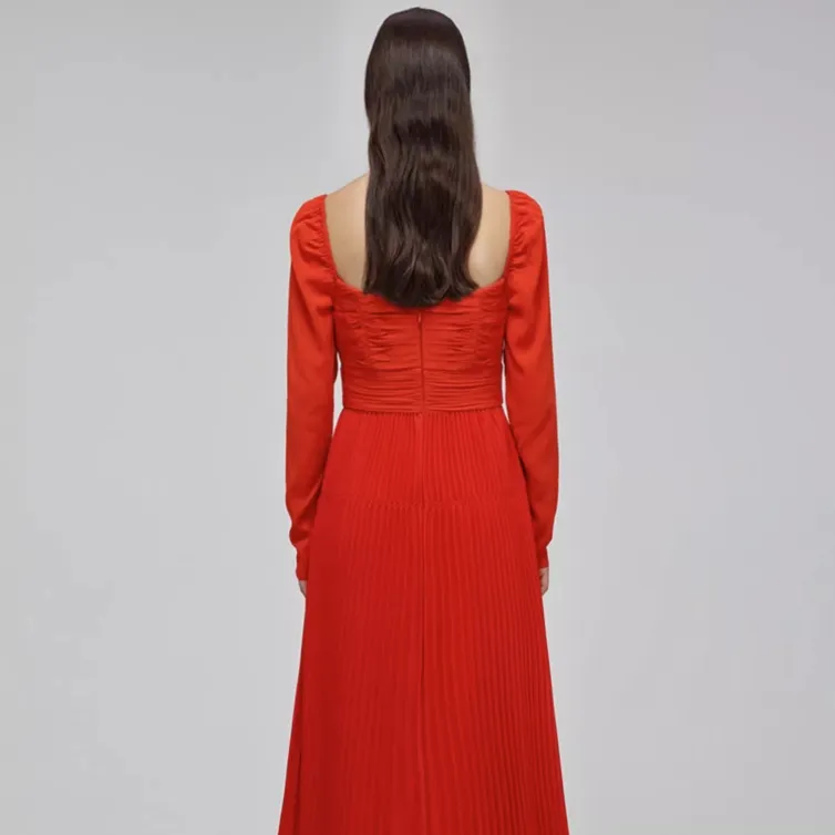 Self portrait SS22 Long Sleeved Dresses Women's Garnet Red-3