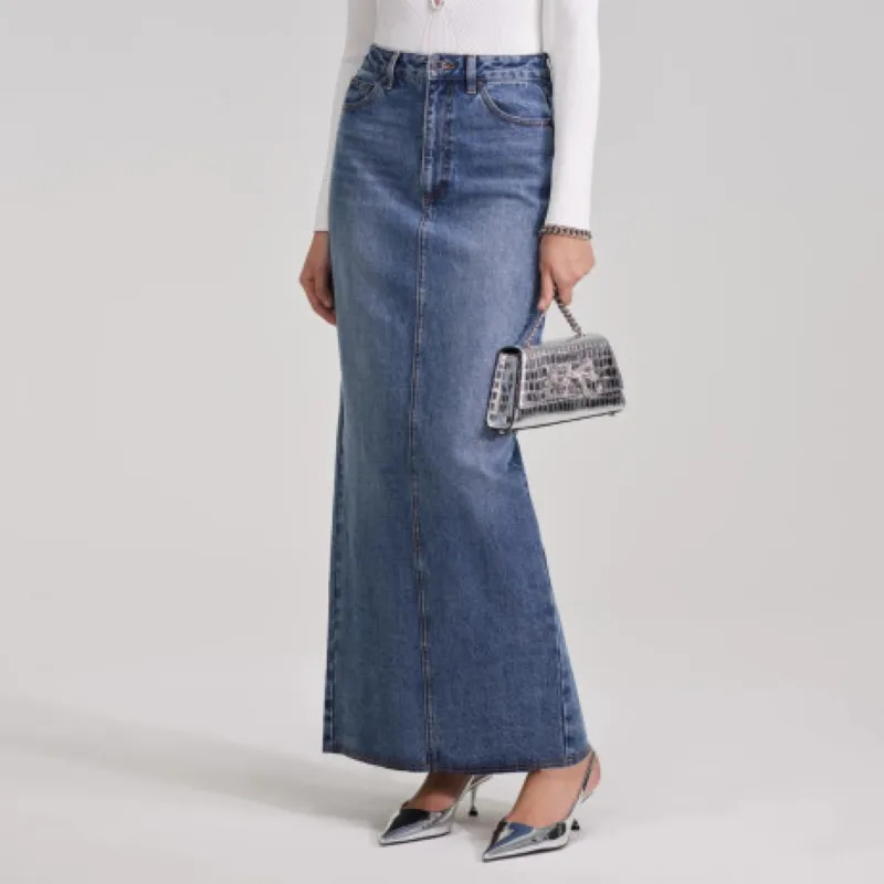 Self portrait Denim Long Skirt Women's Denim Blue-2