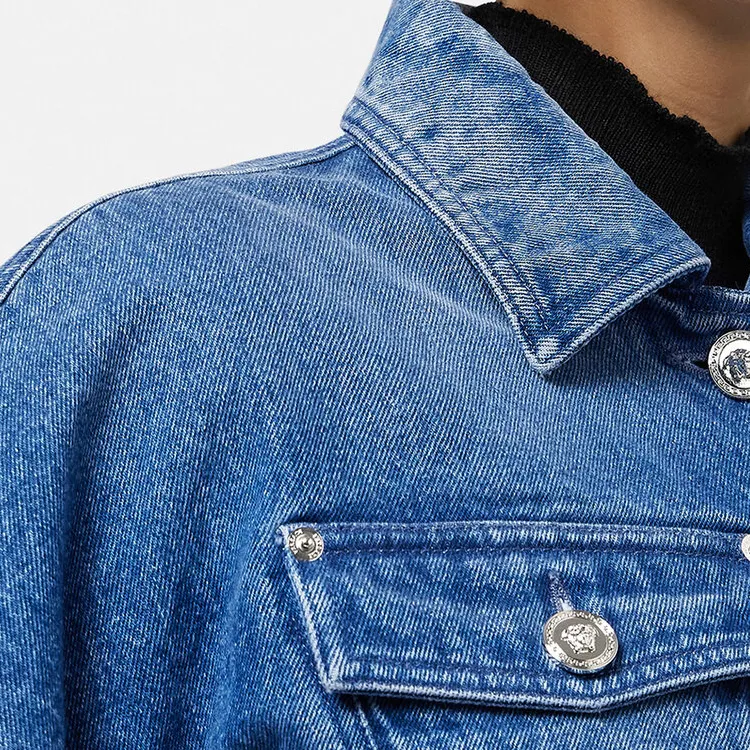 VERSACE Rounded Crop Denim Jacket 'Medium Blue'-4