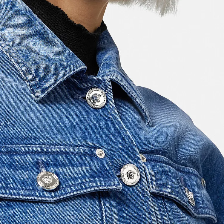 VERSACE Rounded Crop Denim Jacket 'Medium Blue'-5
