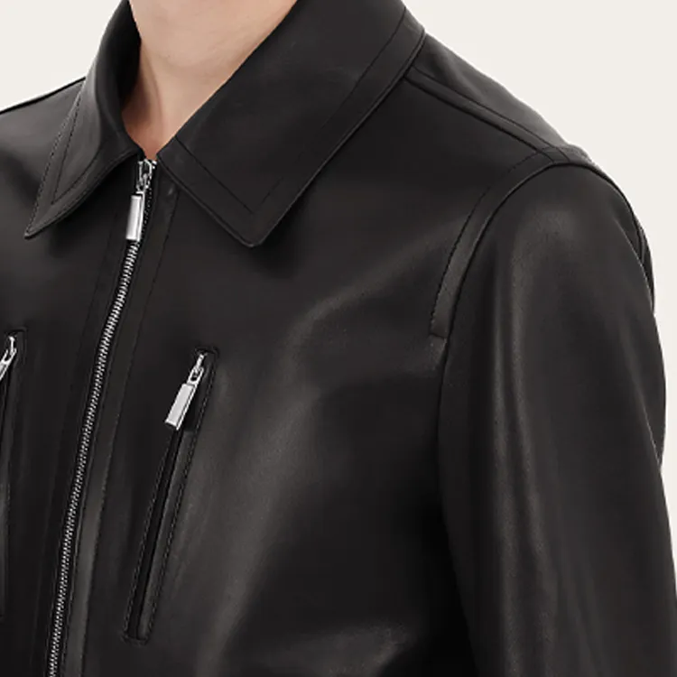 Ferragamo Leather Jackets Men Black-5