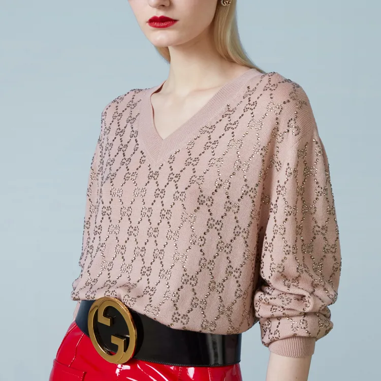 GUCCI Gg Embellished Fine Knit Jumper-4