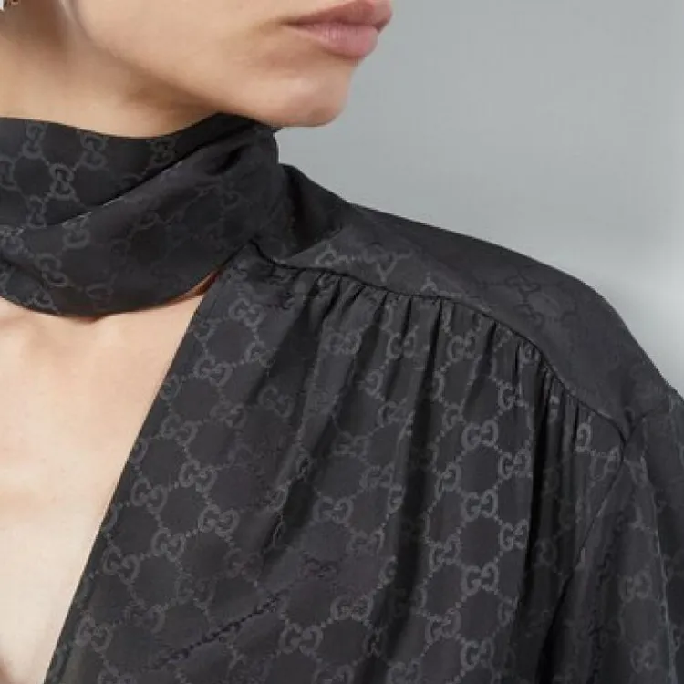 GUCCI GG jacquard Neck tie Blouse-1