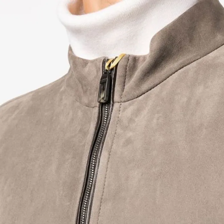 CANALI Leather Jacket Men's Gray-4