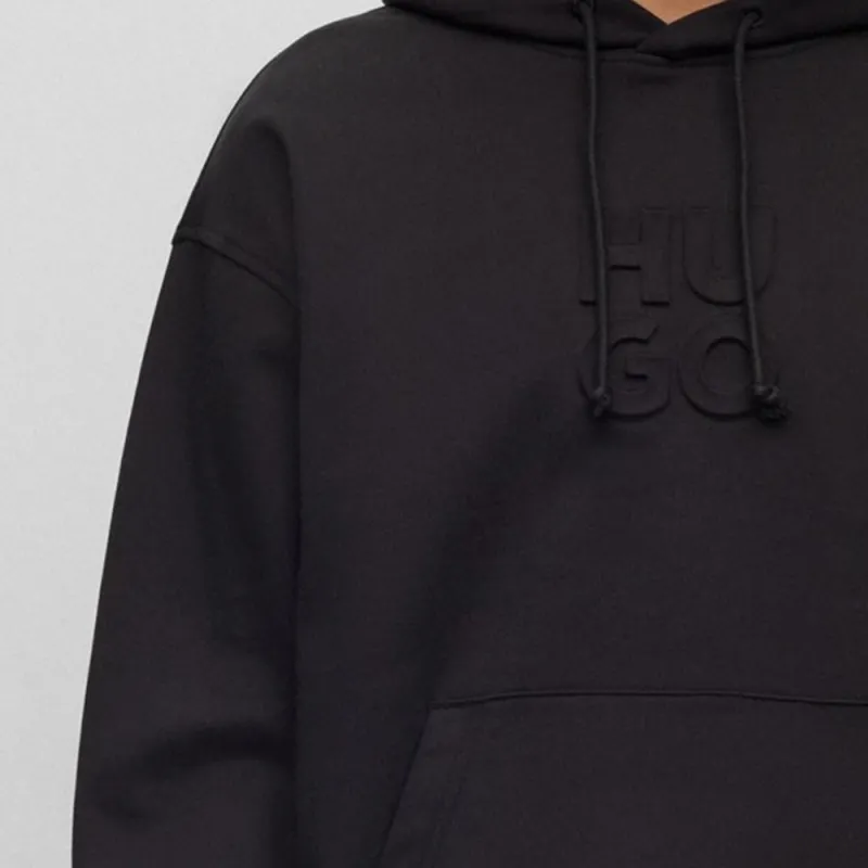HUGO BOSS Logo embossed Drawstring Cotton Hoodie-3