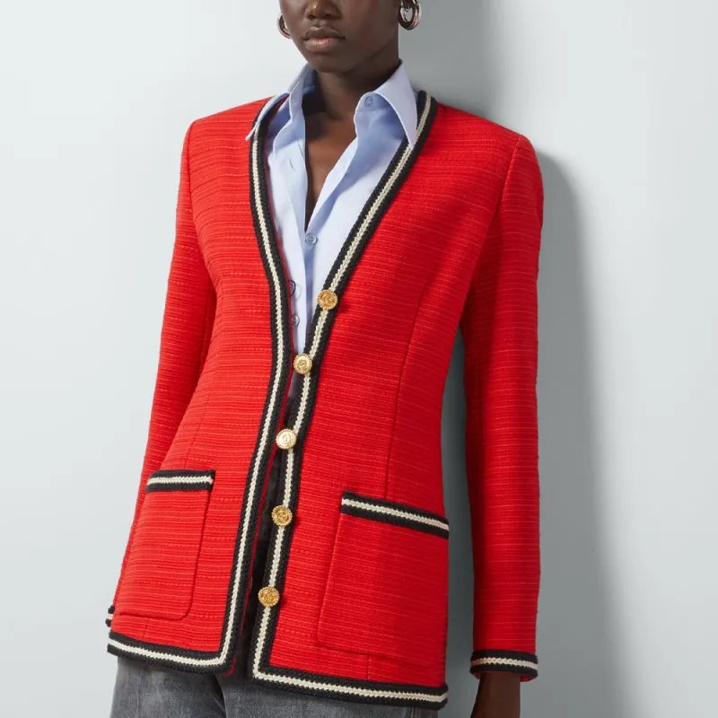 GUCCI Contrasting Trim Button-Up Blazer-1